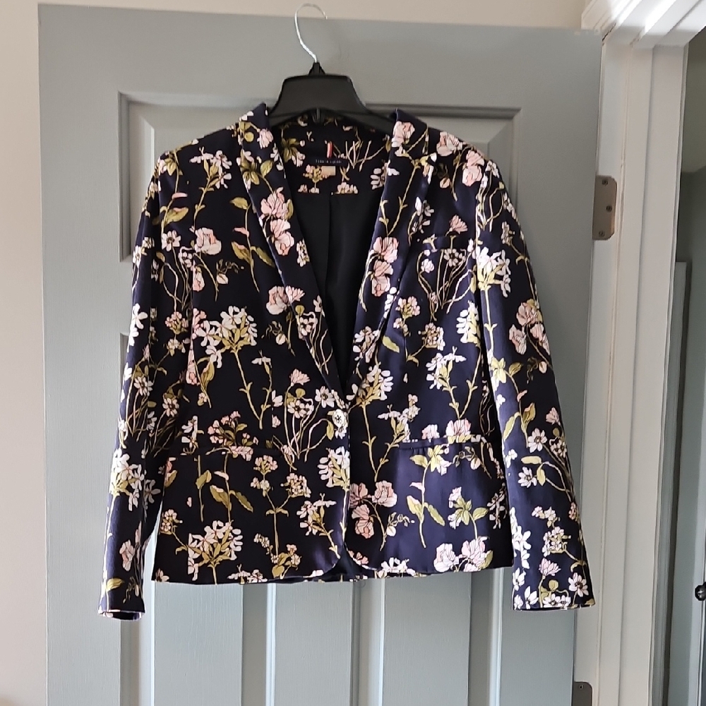 Tommy Hilfiger Size 14 Navy Floral Print Blazer